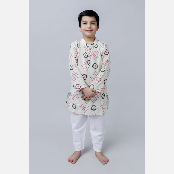 Printed kantha woven cotton kurta with pajama