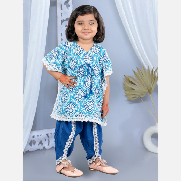 Ethnic print waist tie-up cotton kaftan with dhoti