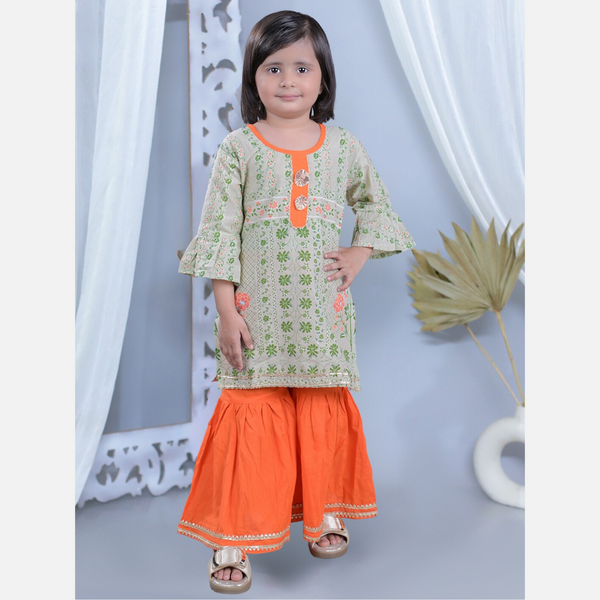 Printed straight pure cotton kurti with sharara