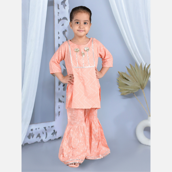 Printed straight viscose kurti with sharara