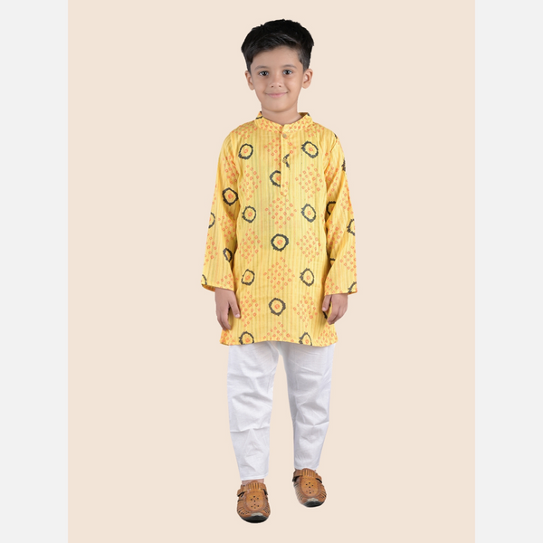 Printed kantha woven cotton kurta with pajama