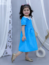 Green pure cotton smoked dress with peter pan collar