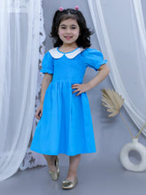 Green pure cotton smoked dress with peter pan collar