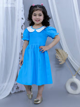 Blue pure cotton smoked dress with peter pan collar