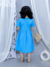 Green pure cotton smoked dress with peter pan collar