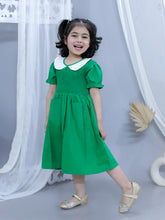 Blue pure cotton smoked dress with peter pan collar