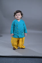 Turquoise Green  Pure cotton full sleeve embroidered kurta with dhoti