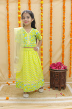 Girls Yellow Floral Printed Ready to Wear Cotton Lehenga & Blouse With Dupatta