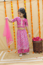 Girls Pink Floral Printed Ready to Wear Cotton Lehenga & Blouse With Dupatta