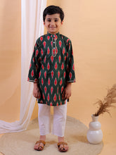 Navy blue pure cotton printed kurta with pajama