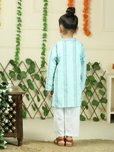 Orange cotton woven stripe kurta with pajama