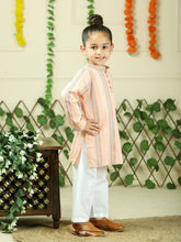 Purple cotton woven stripe kurta with pajama