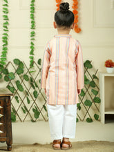 Orange cotton woven stripe kurta with pajama