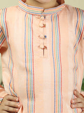 Orange cotton woven stripe kurta with pajama