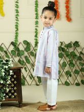 Orange cotton woven stripe kurta with pajama