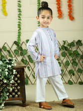 Orange cotton woven stripe kurta with pajama