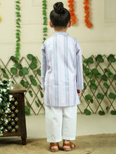 Orange cotton woven stripe kurta with pajama