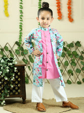 Red pure cotton floral print full sleeve kurta with pajama