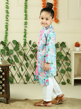 Pink pure cotton floral print full sleeve kurta with pajama