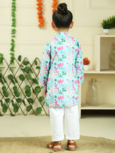 Pink pure cotton floral print full sleeve kurta with pajama