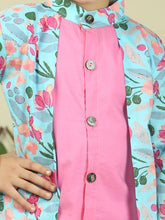 Pink pure cotton floral print full sleeve kurta with pajama