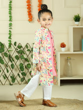 Pink pure cotton floral print full sleeve kurta with pajama