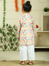 Pink pure cotton floral print full sleeve kurta with pajama