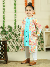 Pink pure cotton floral print full sleeve kurta with pajama