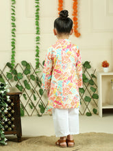 Pink pure cotton floral print full sleeve kurta with pajama