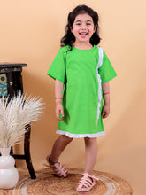 Green pure cotton one piece dress with frill