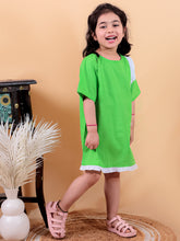 Green pure cotton one piece dress with frill