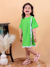 Green pure cotton one piece dress with frill