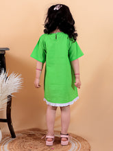 Green pure cotton one piece dress with frill