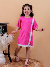 Pink pure cotton one piece dress with frill