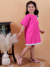 Pink pure cotton one piece dress with frill