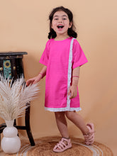 Pink pure cotton one piece dress with frill