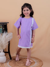 Purple pure cotton one piece dress with frill