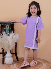 Purple pure cotton one piece dress with frill