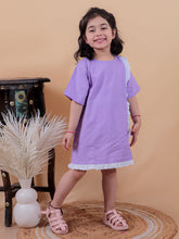 Purple pure cotton one piece dress with frill