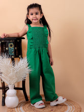 Green pure cotton jumpsuit with smoking