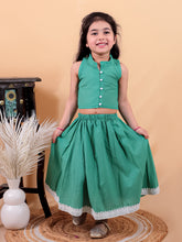 Green pure cotton crop top and long skirt