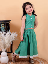 Green pure cotton crop top and long skirt