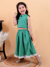 Green pure cotton crop top and long skirt