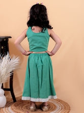 Green pure cotton crop top and long skirt