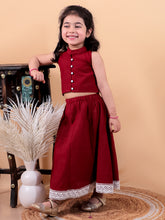 Maroon pure cotton crop top and long skirt