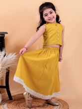 Yellow pure cotton crop top and long skirt