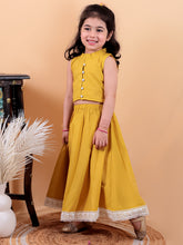 Yellow pure cotton crop top and long skirt