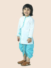 Green pure cotton white kurta and dhoti with leheriya print