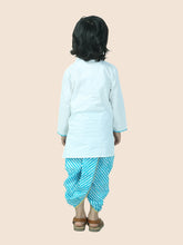 Blue pure cotton white kurta and dhoti with leheriya print