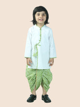 Green pure cotton white kurta and dhoti with leheriya print